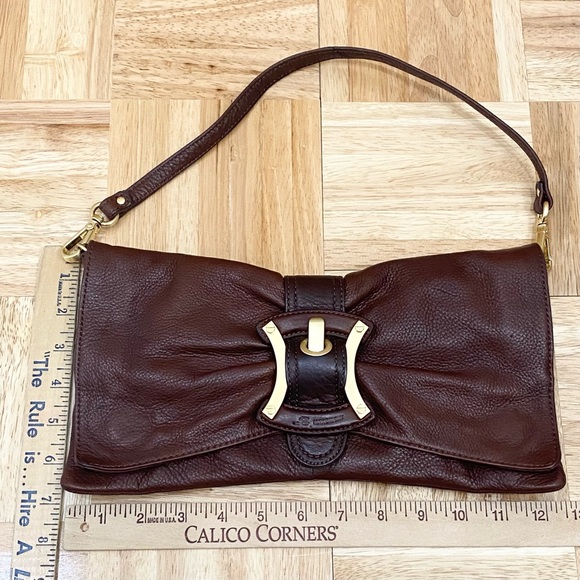 B. Makowsky 100% Genuine Leather Brandy Convertible Envelope Clutch Shoulder Bag - Picture 5 of 14
